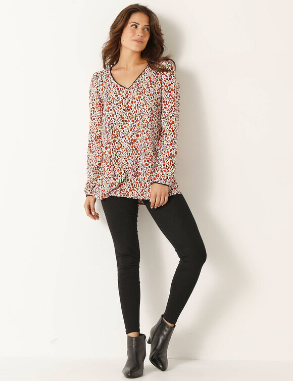 Tunique imprimé minimaliste, crêpe (écru / brique) Tunique imprimé minimaliste, crêpe (écru / brique)